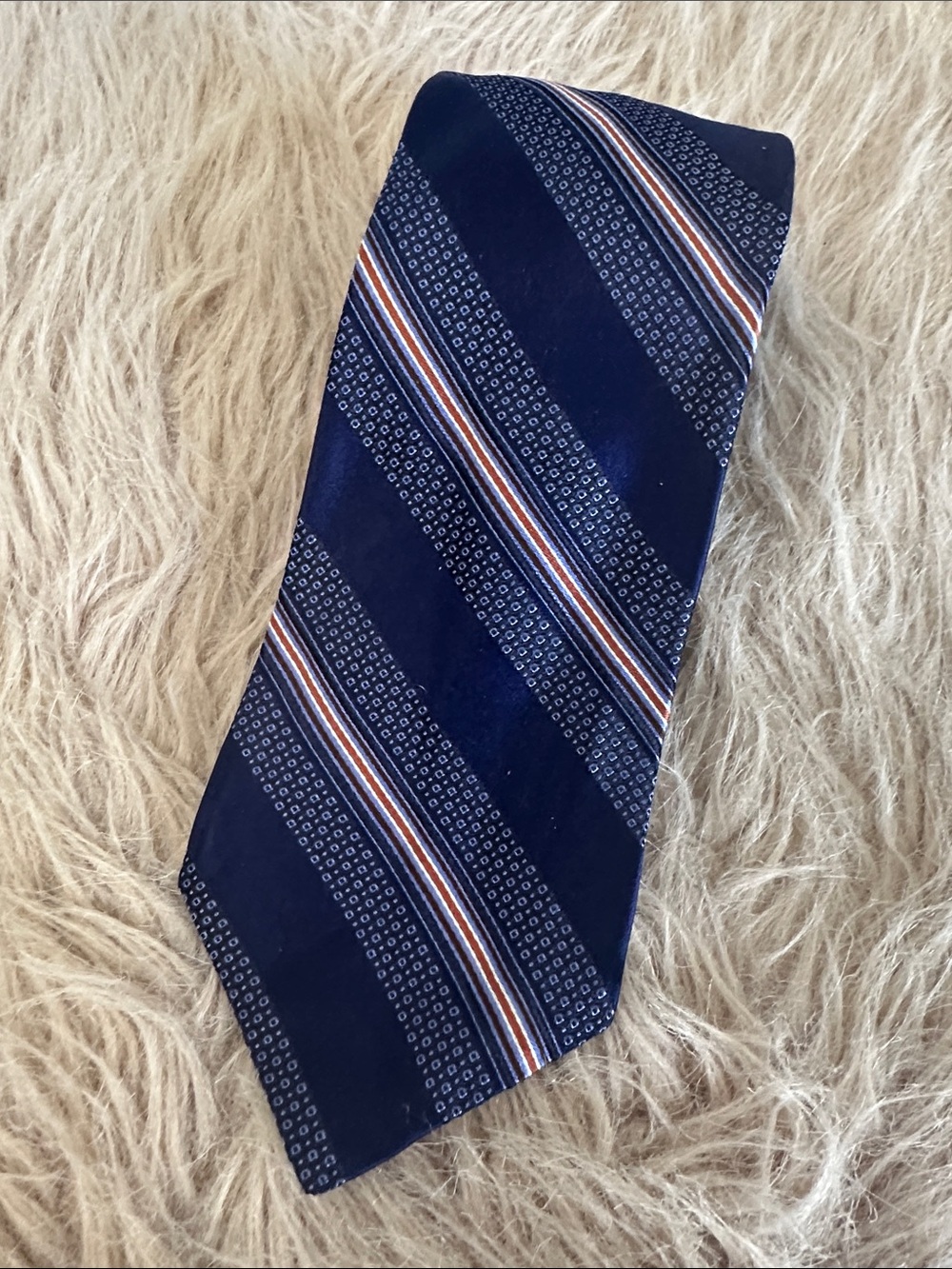 John W. Nordstrom Men's Navy Stripe Silk Tie with Orange Accent